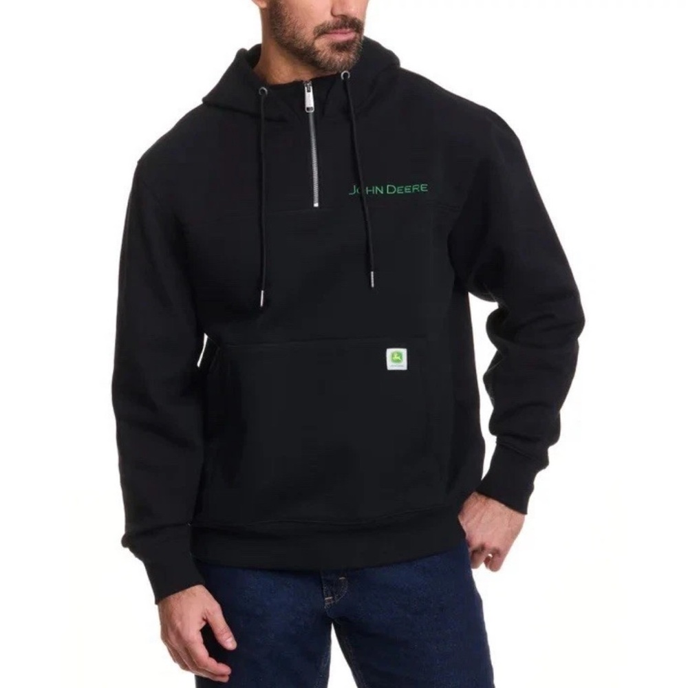 John Deere Classic Black Logo Quarter Zip Hoodie | Sizes S-XXL | NWT Authentic